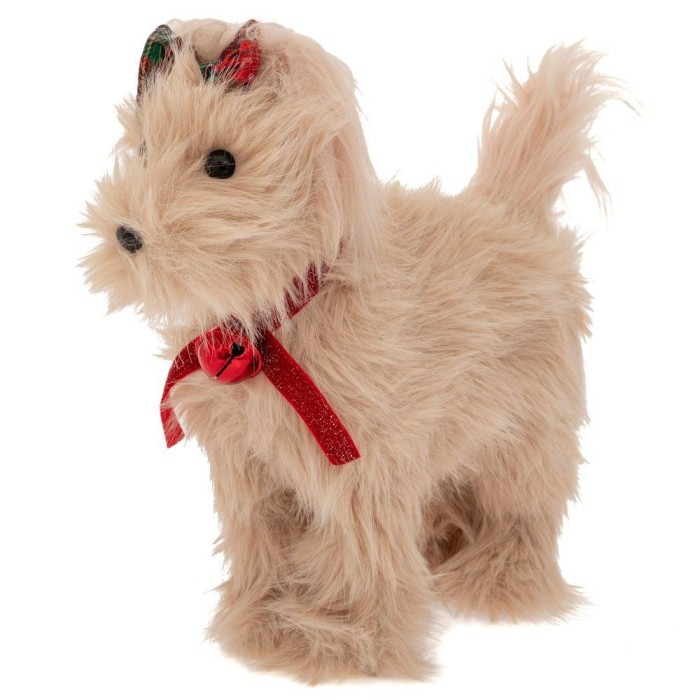 CANE BEIGE ROSSO E FIOCCO 31X11X32CM